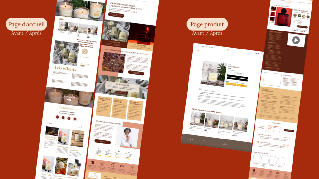 Avant/Après page d'accueil et page produit - La Perle Wussulan